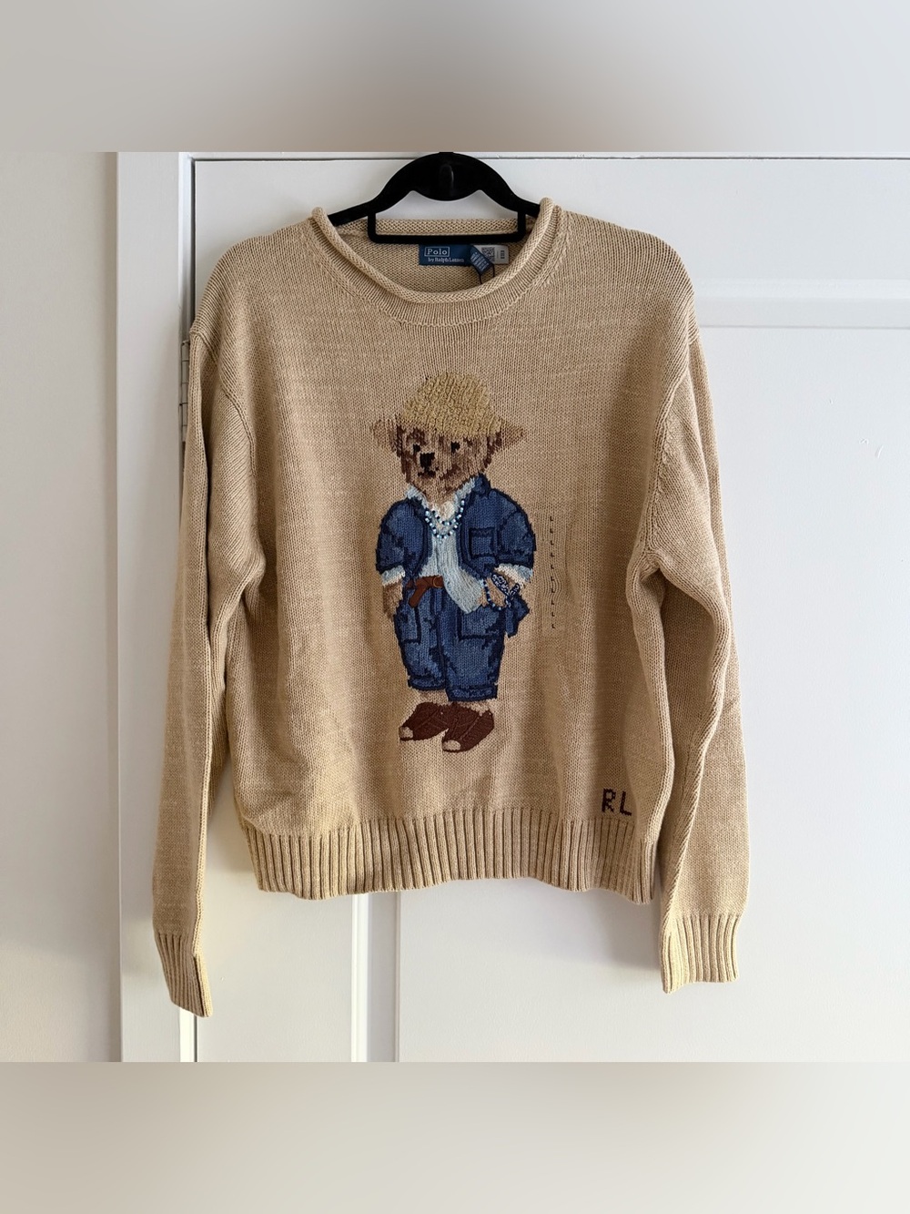 Ralph Lauren Polo Tan Roll Neck Cotton Bear Sweater NWT